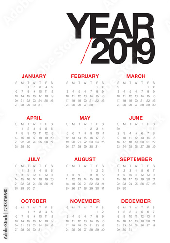 Year 2019 calendar vector design template