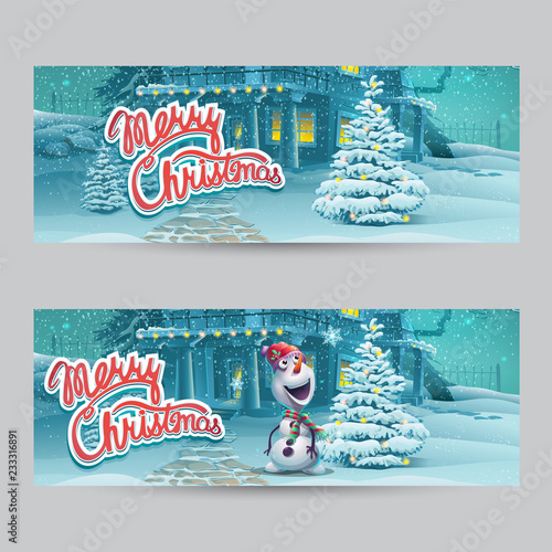 Vector cartoon illustration Marry Christmas banners