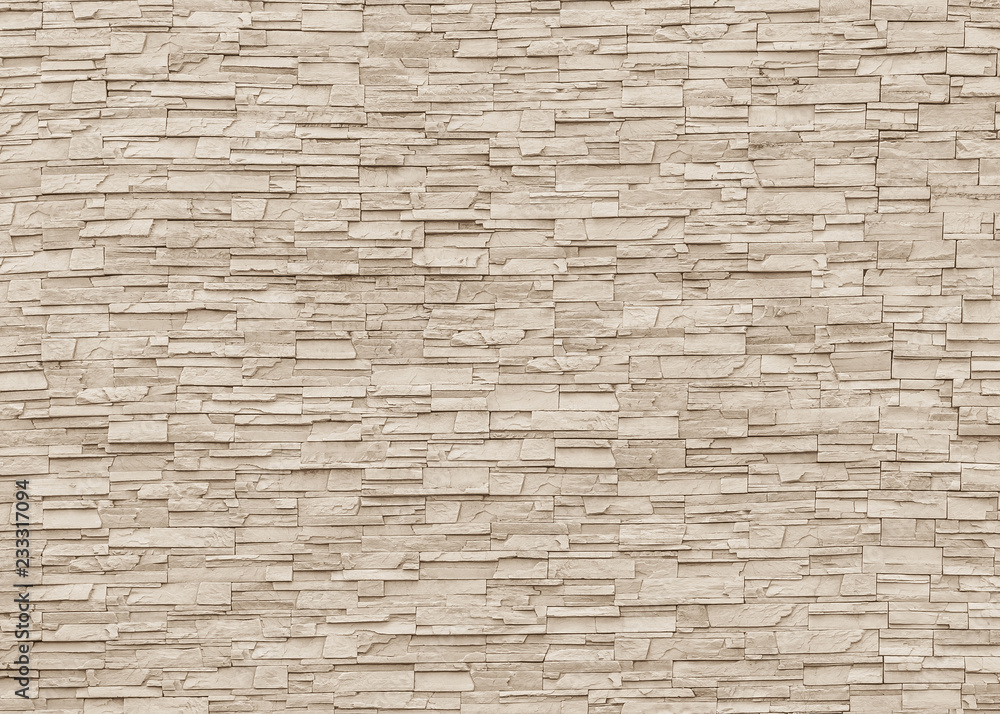 Naklejka premium White sepia tan brown rock stone brick tile wall aged texture pattern background