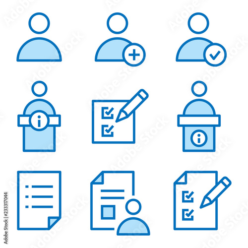 Registration flat line icon set. Vector illustration. Editable stroke.