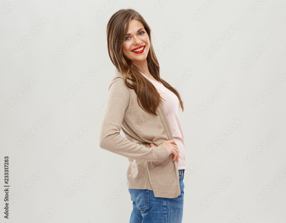 Young happy woman isolated studio portrait Young happy woman isolated studio portrait