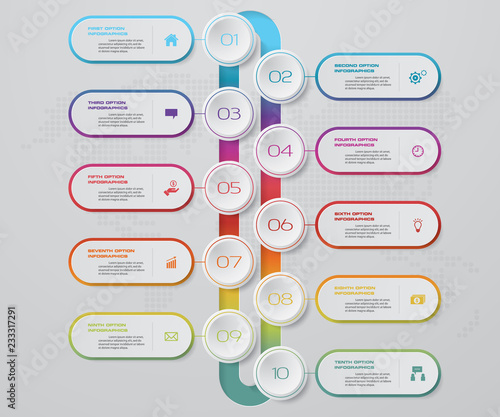 10 steps Timeline arrow infographic element.10 steps infographic, vector banner can be used for workflow layout, diagram,presentation, education or any number option. EPS10.