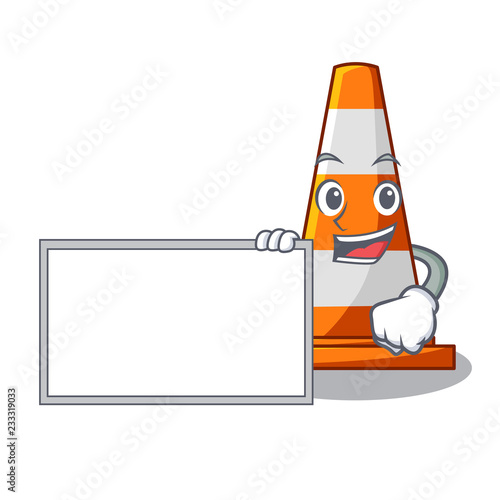 With board traffic cone on road cartoon shape