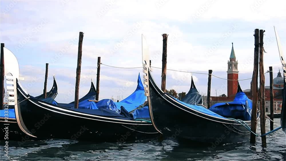 Moored Gondolas in the Morning, Venice, Italy. 