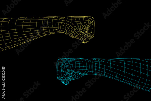 Hand gesture. Fist male. Vector wireframe illustration