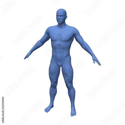 Abstract blue standing man. Isolated on white background. Vector illustration.