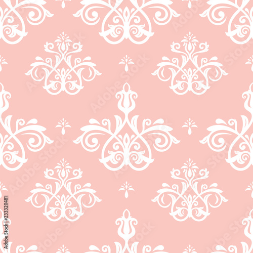 Orient classic pink and white pattern. Seamless abstract background with vintage elements. Orient background