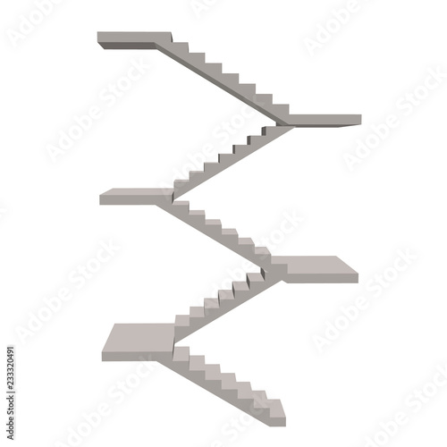 Staircase with platforms. Isolated on white background. 3d Vector illustration.
