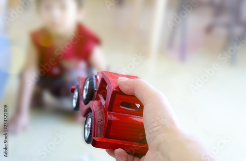 Give a car to children, insurance transportation concept