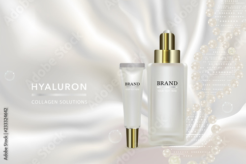 Beauty product, white cosmetic containers with advertising background ready to use, luxury skin care ad. illustration vector.