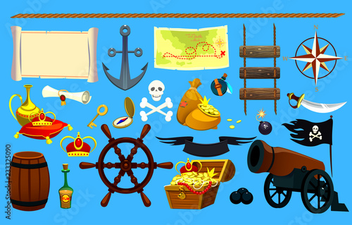 set of pirate items, graphic elements. Logo Icon