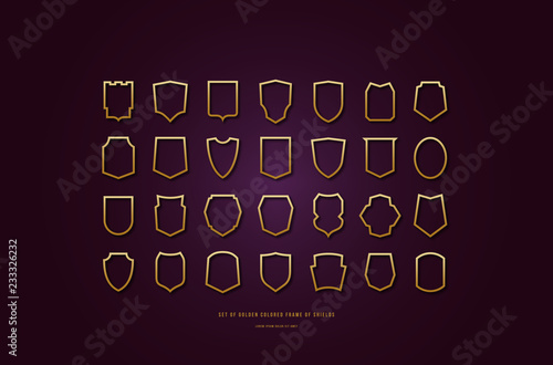 Stock vector golden colored hollow shields silhouettes