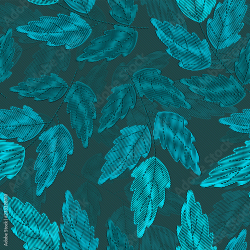 Beautiful floral ornament made in the style of hatching. Seamless pattern for background 04