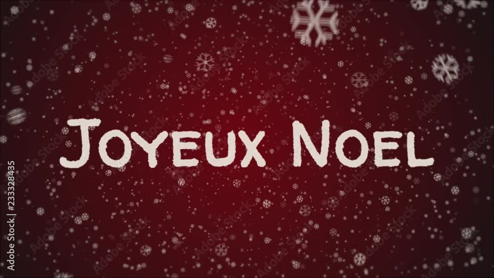 Animation Joyeux Noel - Merry Christmas in french, falling snow, red background, white letters Animation Joyeux Noel - Merry Christmas in french, falling snow, red background, white letters