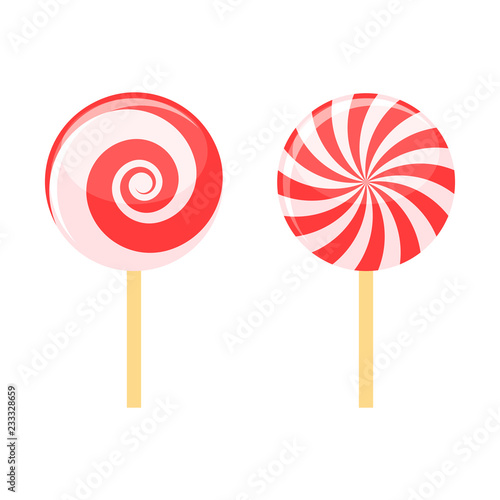 Red Lollipops Candy on Stick Set. Vector