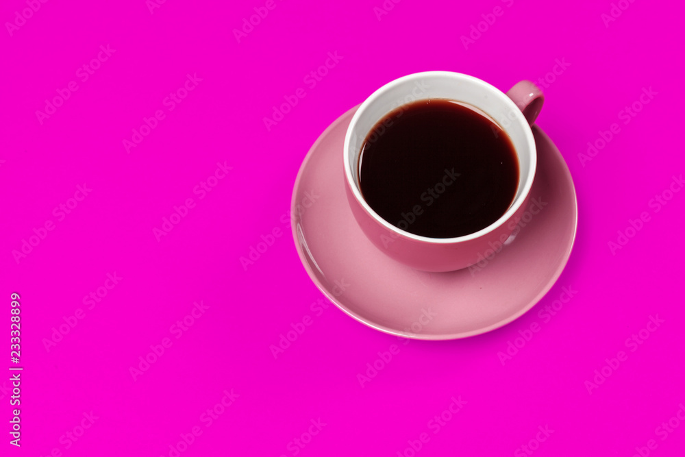 cup of coffee and saucer on color background cup of coffee and saucer on color background