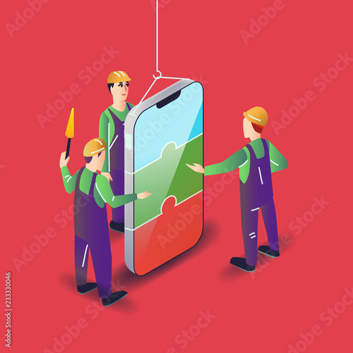 Vector app user illustration. Flat art with smartphone mobile application.