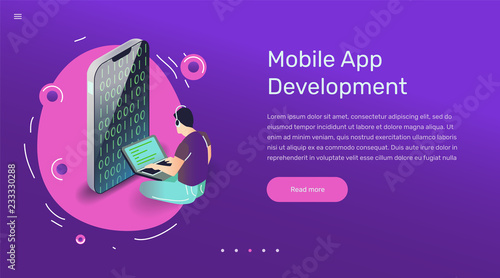 Vector app user illustration. Flat art with smartphone mobile application.