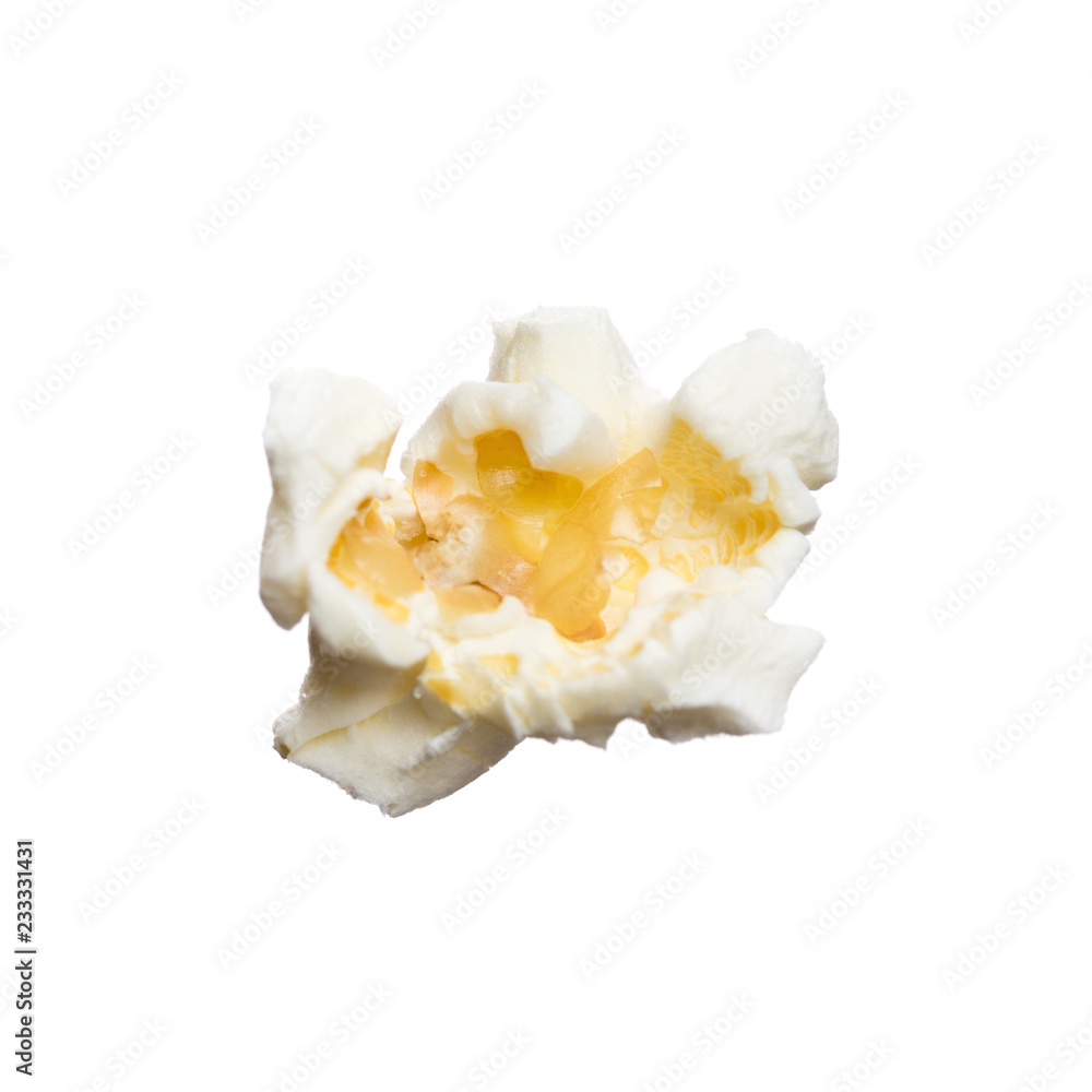 Close-up of studio classic shot salted popcorn isolated on white background. Tasty pop corn for cinema or snack. Close-up of studio classic shot salted popcorn isolated on white background. Tasty pop corn for cinema or snack.