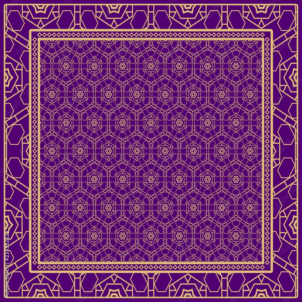 Geometric ornament with frame, border. Art-deco background. Bandanna, shawl, scarf, tablecloth design. Geometric ornament with frame, border. Art-deco background. Bandanna, shawl, scarf, tablecloth design.