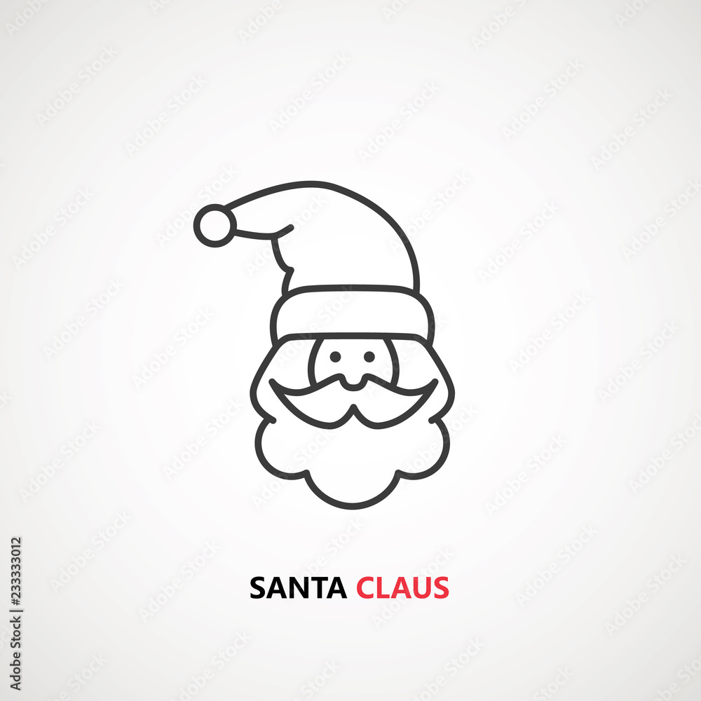 santa claus face beard moustache happy xmas christmas new year outline thin line vector icon black on white background. santa claus face beard moustache happy xmas christmas new year outline thin line vector icon black on white background.