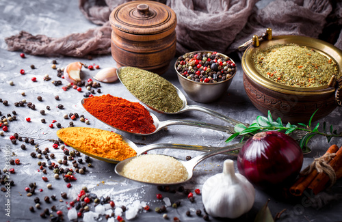 Fototapeta Naklejka Na Ścianę i Meble -  Spices and condiments for food