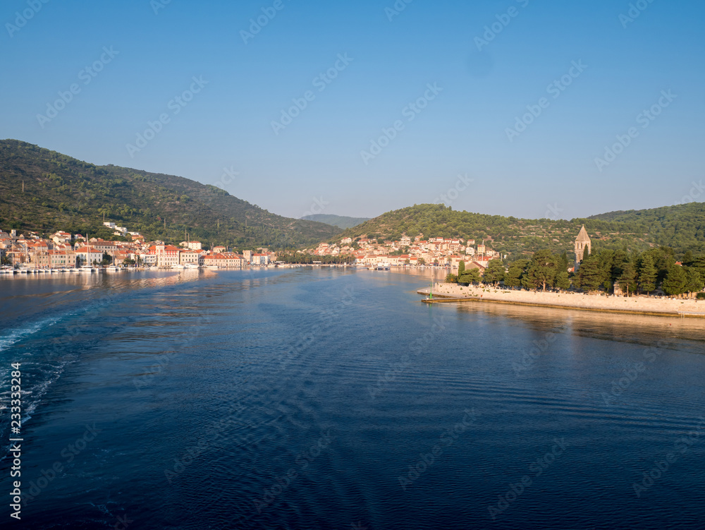 City vis on island in Croatia from the sea