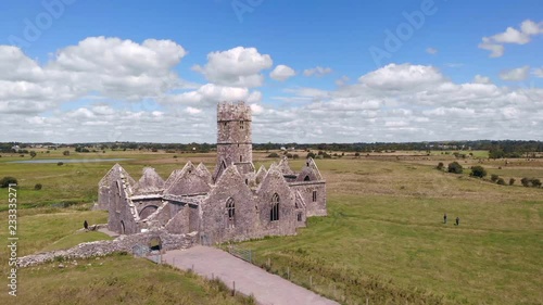 An aerial view of Ross Errilly Friary. Founded in 1351 and situated near Headford in County Galway, it is one of the best-preserved medieval monastic sites in in Ireland. photo