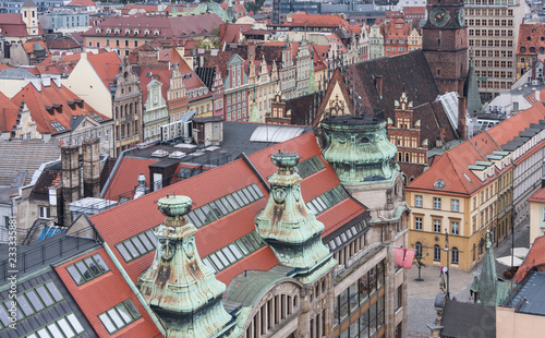 A view of old Wroclaw from the Bridge of Penitents being part of the St. Magdalene. View from above.