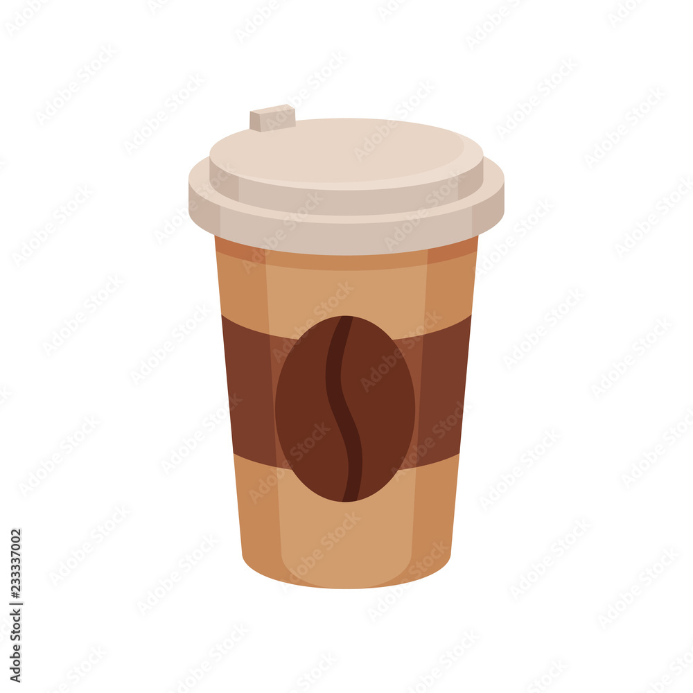 Flat vector icon of plastic cup with fresh coffee. Delicious hot drink. Tasty beverage Flat vector icon of plastic cup with fresh coffee. Delicious hot drink. Tasty beverage