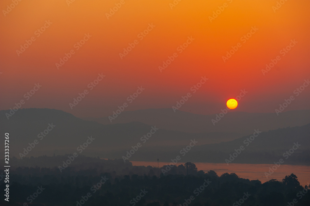 Sunrise on the Pha Taem National Park , Khong Chiam, Ubon Ratchathani,Thailand