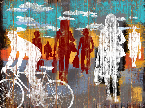 Billede på lærred people are walking in the street