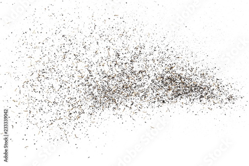 Scrap metal shavings, dust pile isolated on white background, texture, top view © dule964