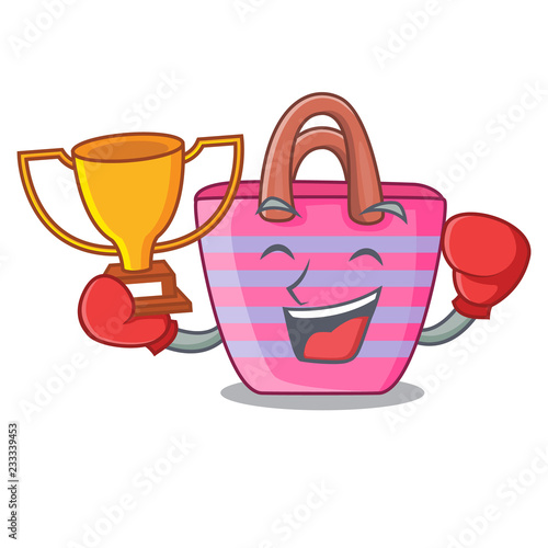 Boxing winner beautiful female beach bag on mascot