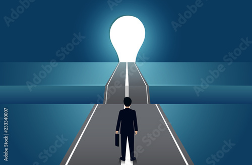 Businessmen walking go on the road there is a gap between go to aim for goal success. business concept of challenge problem solving. leadership. creative idea. cartoon vector illustration