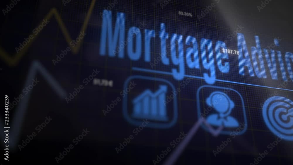 A Mortgage Advice business concept on a flashing computer monitor with moving graphs and data. A Mortgage Advice business concept on a flashing computer monitor with moving graphs and data.