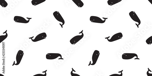 whale Seamless Pattern vector fish dolphin shark tail fin scarf isolated repeat wallpaper tile background cartoon illustration