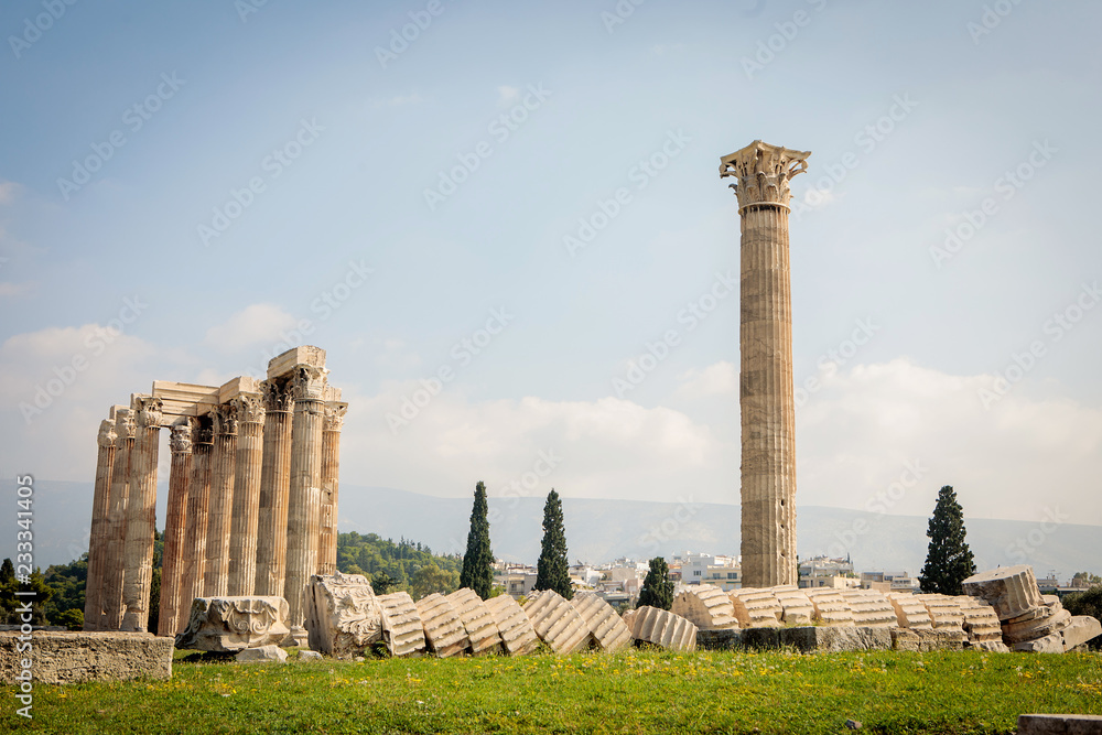Corinthian order decorated pillars of the Temple of Olympian Zeus in Athens, Greece