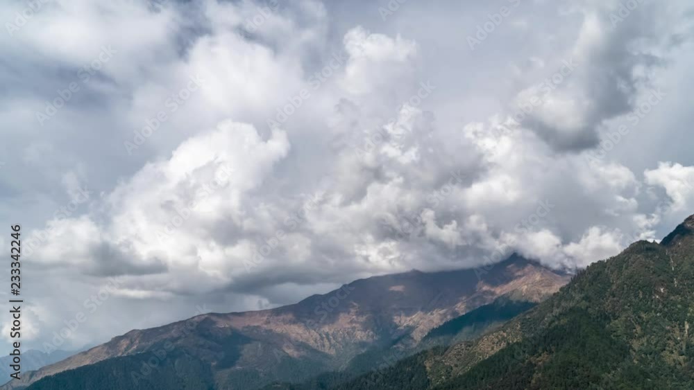 Moving Clouds above Highlands in the Himalaya Mountains in Nepal. Timelapse Moving Clouds above Highlands in the Himalaya Mountains in Nepal. Timelapse