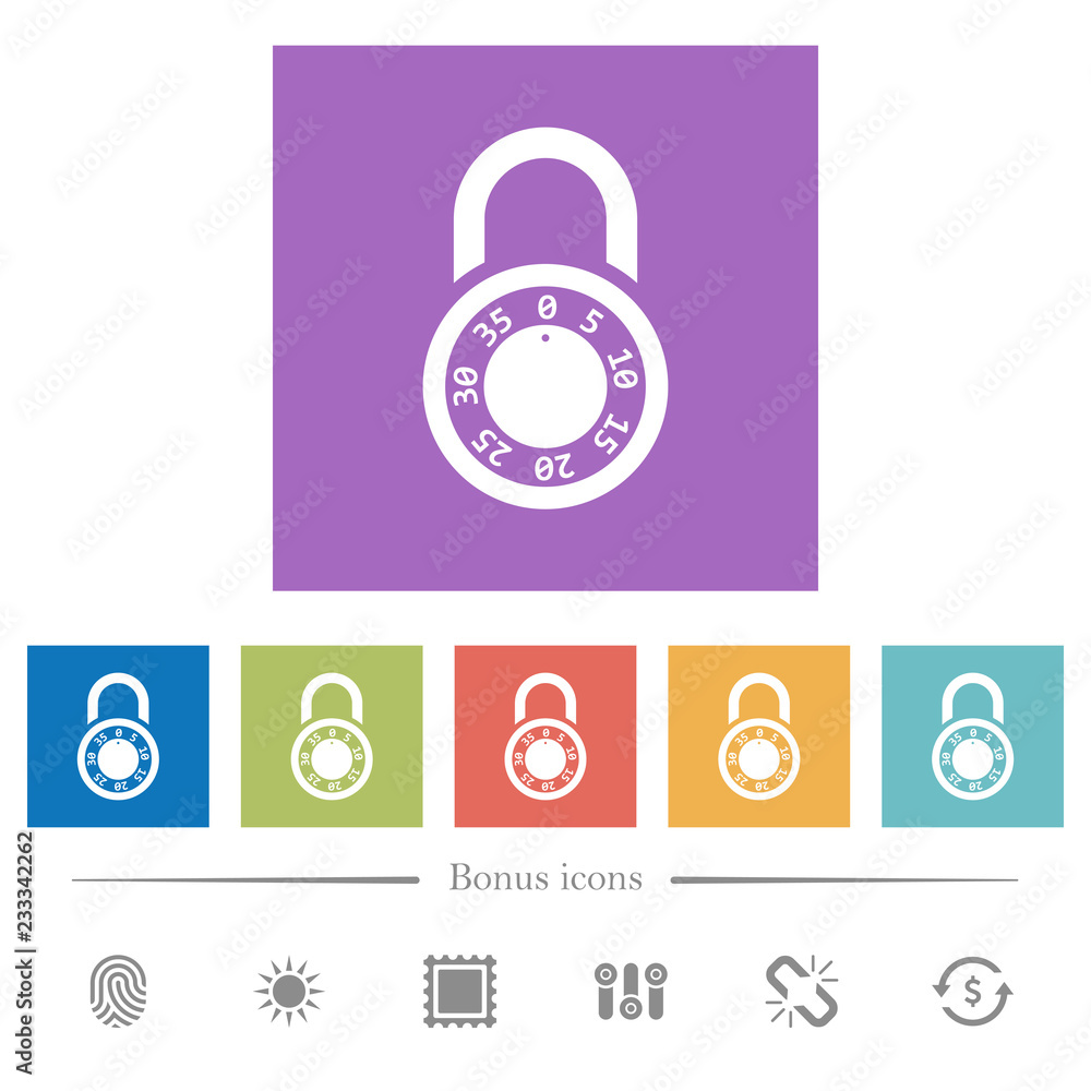 Locked round combination lock flat white icons in square backgrounds Locked round combination lock flat white icons in square backgrounds