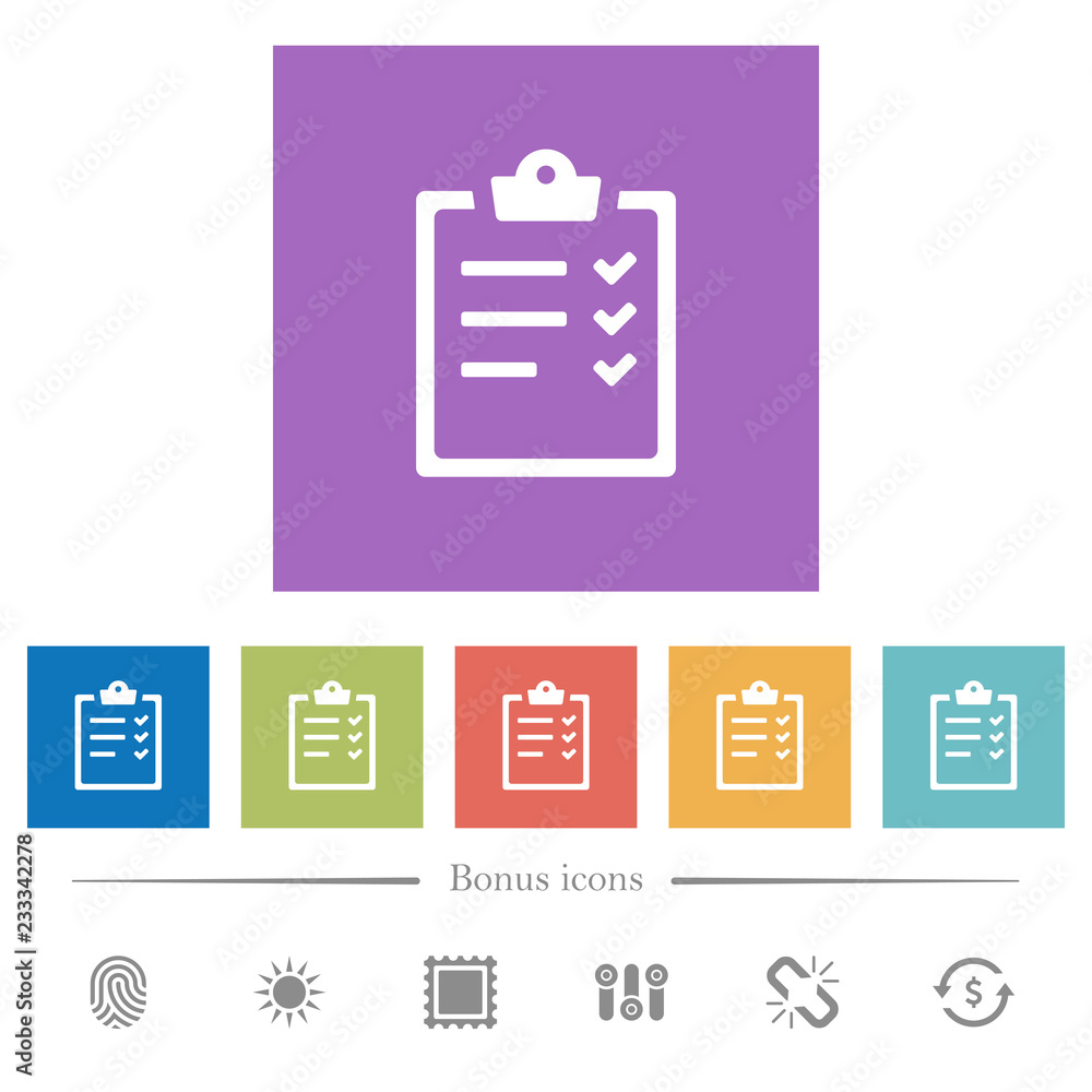 Task list flat white icons in square backgrounds Task list flat white icons in square backgrounds
