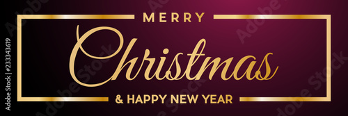 Merry Christmas and Happy New Year. Golden vector text for label or header