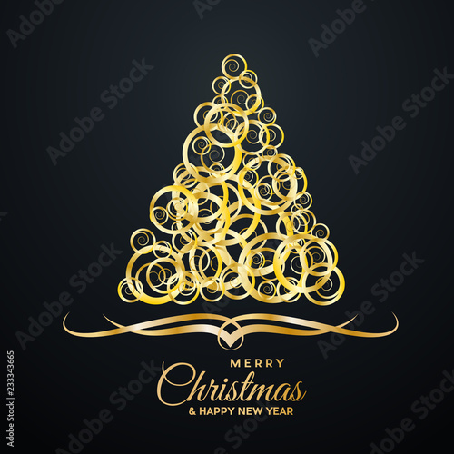 Vector Abstract cover Golden Christmas Tree, with text