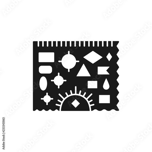 Black & white vector illustration of drafting template ruler with geometric shapes. Flat icon of stencil for architect, drafter, engineer. Technical & mechanical drawing tool. Isolated object