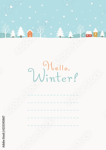 Snowy winter rural landscape background