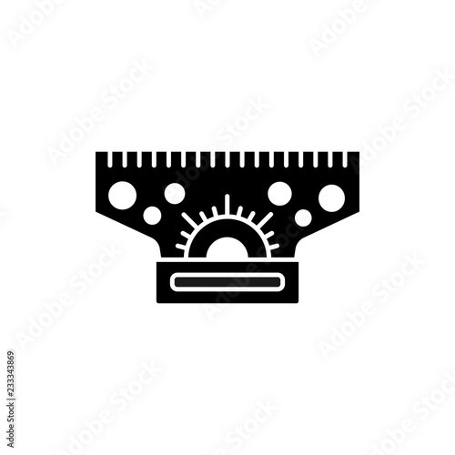Black & white vector illustration of rolling parallel ruler with protractor, circles. Flat icon of instrument for architect, engineer, draftsman. Technical & mechanical drawing tool. Isolated object