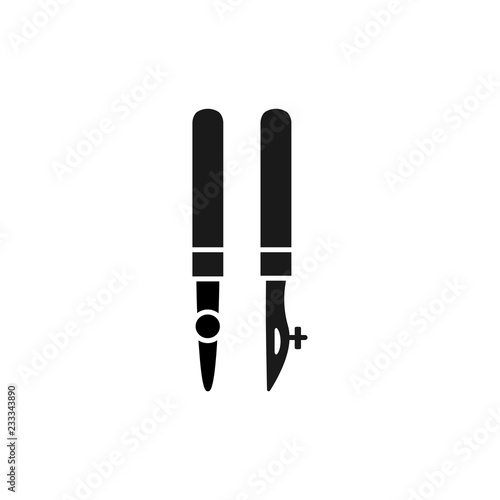 Black & white vector illustration of ruling pens to apply ink, masking fluid. Flat icon of instrument for architect, drafter. Technical drawing & calligraphy tool. Isolated object
