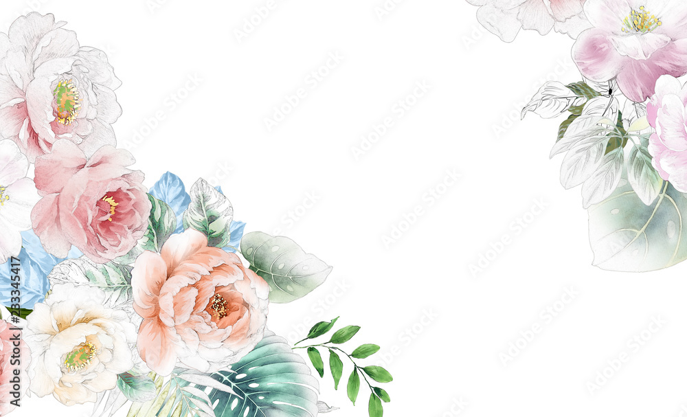 Elegant roses and peony flowers