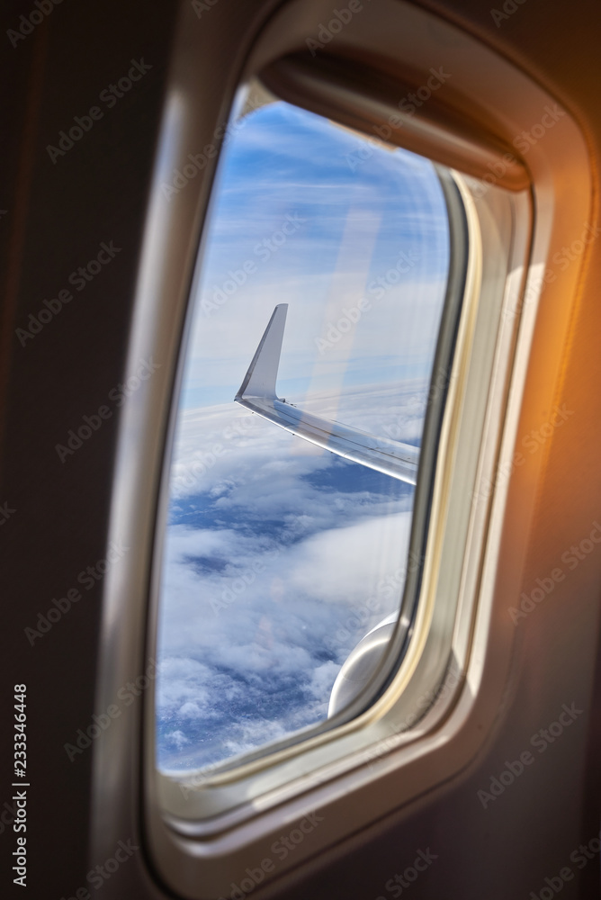 Visión del ala desde la ventana de un avión (Foco en el ala)