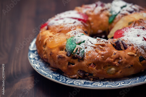 Schilderij op canvas typical portuguese Christmas cake Bolo rei